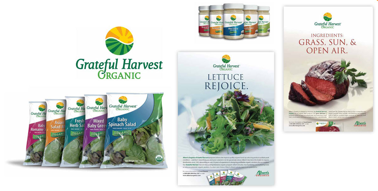Print and packaging campaign for Grateful Harvest organic farming